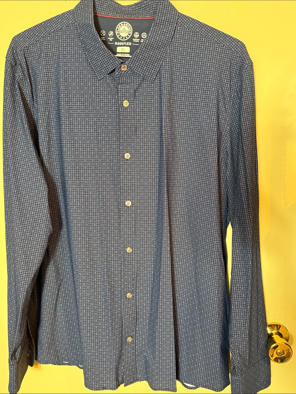 Flag and Anthem Madeflex Men's Blue Micro-Check Long-Sleeve Button-Down Shirt